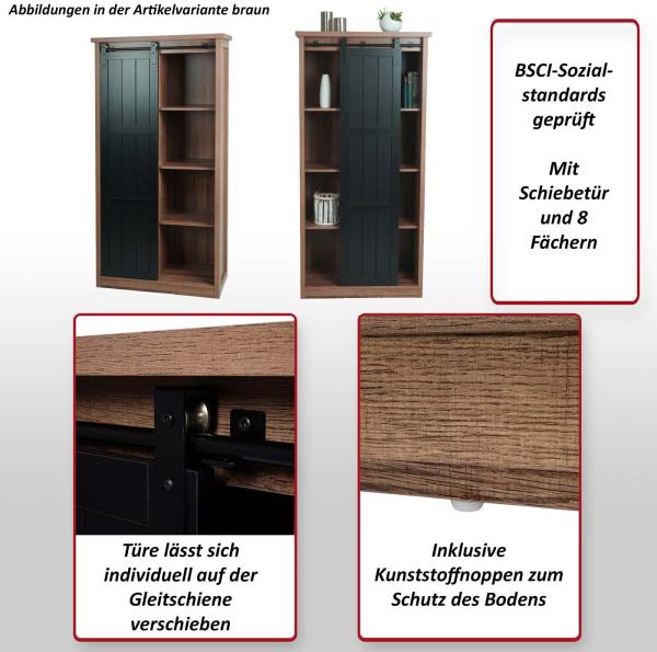 Schrank HWC-K75, Kommode Highboard, Schiebetüre 8 Staufächer, Holz-Optik Industrial Metall 163 x 76 x 38 cm ~ braun Bild 2