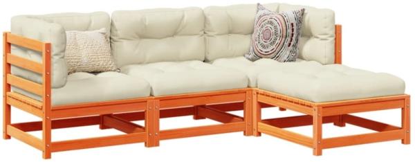 vidaXL 4-tlg. Garten-Sofagarnitur mit Kissen Wachsbraun Kiefernholz 3295815