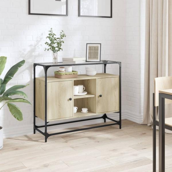 vidaXL Sideboard mit Glasplatte Sonoma-Eiche 98 x 35 x 81 cm Holzwerkstoff 846070