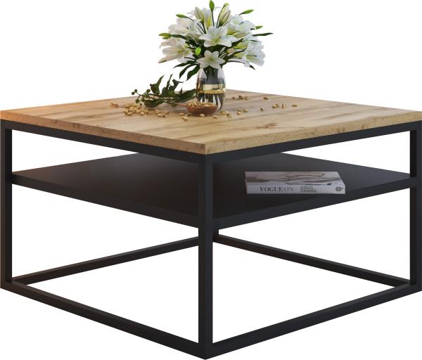 Domando Couchtisch Osimo Industrial für Wohnzimmer Breite 70cm, pulverbeschichtetes Metallgestell in Schwarz und Wotan Eiche