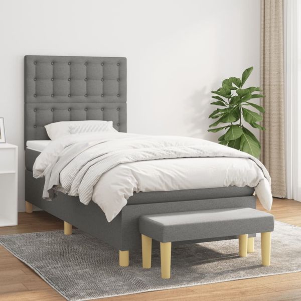 vidaXL Boxspringbett mit Matratze Dunkelgrau 90x200 cm Stoff 3137446