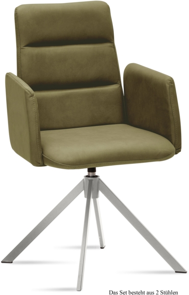 Armlehnstuhl drehbar (2er-Set) Dulcia 52x92x60 Edelstahl/Olivgrün