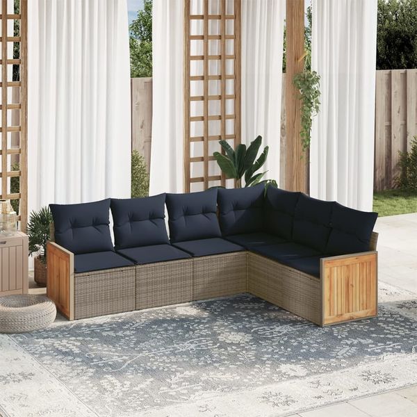 vidaXL 6-teiliges Gartensofa-Set mit Kissen, grau, Polyrattan 3227685