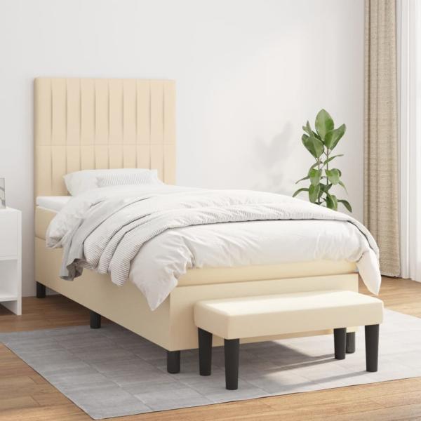 vidaXL Boxspringbett mit Matratze Creme 100x200 cm Stoff 3136738