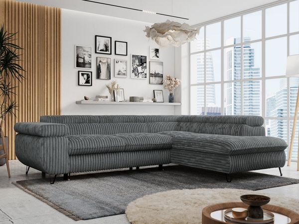MKS MÖBEL Ecksofa PETER L, Set, Ecksofa L-form, HR35-Schaum, Wellenfederkern, Bettfunktion, Einstellbare Kopfstützen, Bettkasten