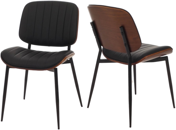 2er-Set Esszimmerstuhl HWC-O44, Küchenstuhl Stuhl, Bugholz Kunstleder Öko-Tex FSC® ~ Walnuss-Optik, schwarz