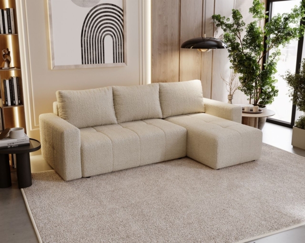 Ecksofa Schlafsofa NOHA in Stoff Now or Never Beige Ottomane Rechts