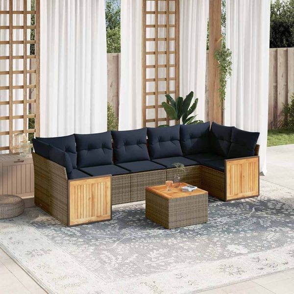 vidaXL 8-teiliges Gartensofa-Set mit Kissen, grau, Polyrattan 3227496