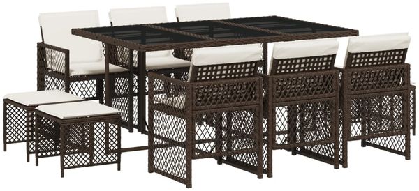 vidaXL 11-tlg. Garten-Essgruppe mit Kissen Braun Poly Rattan 3210789 Bild 2