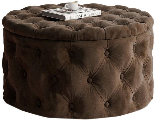 Lookway Hocker CHESTERFIELD runder gesteppter mit Staufach (1x Hocker), Durchmesser: ø70 cm