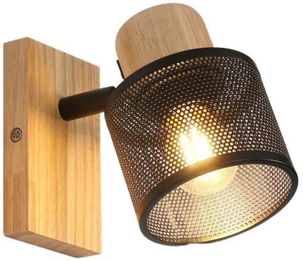 Riserva Wandleuchte Wandleuchte aus Holz,Schmiedeeisen,E27,für Arbeitszimmer, Cafés