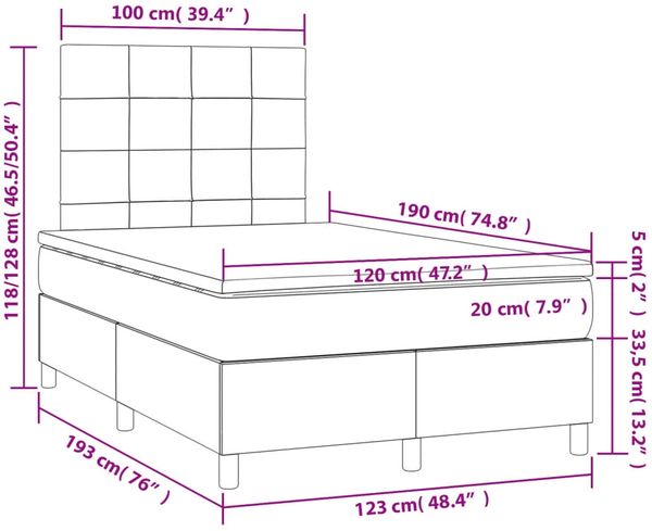 vidaXL Boxspringbett mit Matratze Schwarz 120x190 cm Stoff 3269932 Bild 9