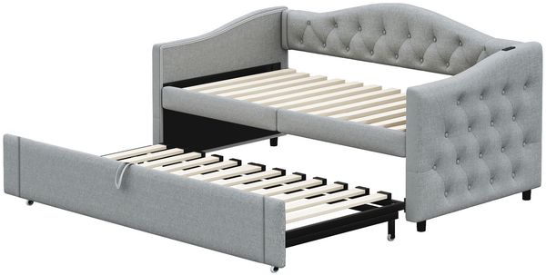 Ausziehbett 90×200 cm als Schlafsofa mit Lattenrost und USB-Anschluss, Grau, ohne Matratze Bild 10