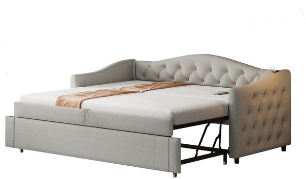 Ausziehbett 90×200 cm als Schlafsofa mit Lattenrost und USB-Anschluss, Grau, ohne Matratze Bild 9