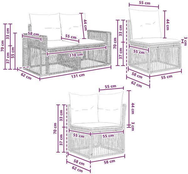 vidaXL Gartensofa-set 11 pcs Beige und Cremeweiß Poly-Rattan 3435177 Bild 7