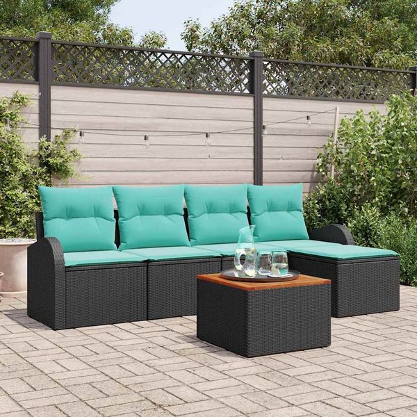 vidaXL Gartensofa-set 6 pcs Schwarz und Türkis Poly-Rattan 3356240