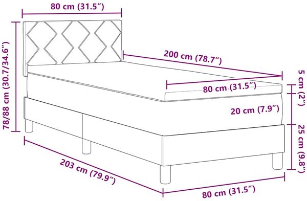 vidaXL Boxspringbett mit Kissen Dunkelgrau 80 x 200 cm Stoff 3338952 Bild 12