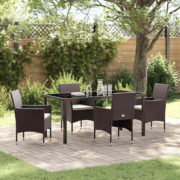 vidaXL Garten Essgruppe mit Kissen 5 pcs Braun Poly-Rattan 3379746