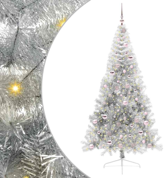 vidaXL Künstlicher vorbeleuchteter Weihnachtsbaum Silber 210 cm 3397221 Bild 1
