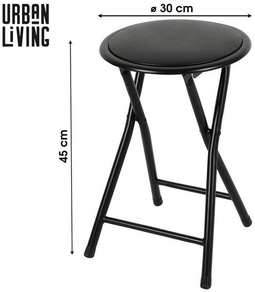 Urban Living Hocker Klapphocker Hocker Klappstuhl Rundhocker Küchenhocker (klappbare Sitzgelegenheit im Sicherungssplint, Schwarz), belastbar bis 100 kg ⌀ 30 cm x H43 cm