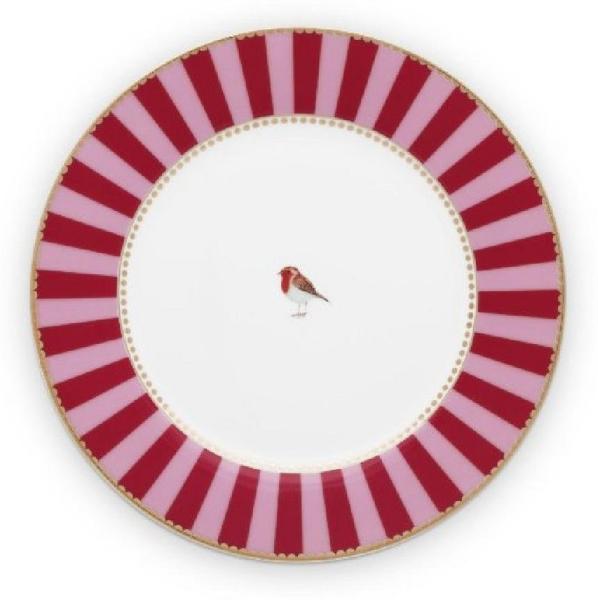 PiP Studio Frühstücksteller Frühstücksteller Love Birds Stripes Rot-Pink (21 cm)