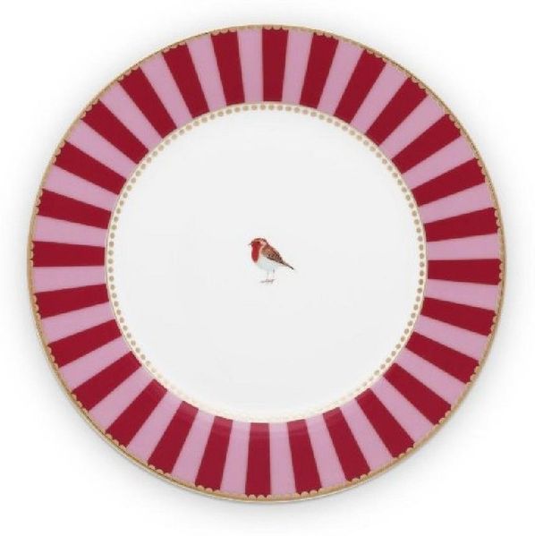 PiP Studio Frühstücksteller Frühstücksteller Love Birds Stripes Rot-Pink (21 cm)