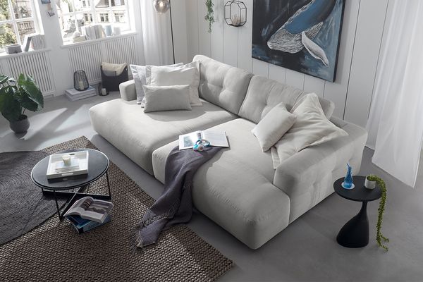 KAWOLA Big Sofa MIKA Feincord silber 86 x 167 x 300 cm