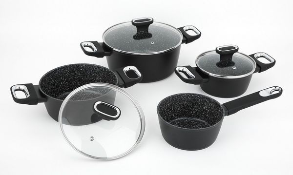 CS Koch-Systeme Topf-Set MARBURG 7-teiliges, Aluminiumlegierung, antihaftbeschichtet, Aluminium (Set, 7-tlg, Set enthält: je 1 x Topf 16/20/24 cm + Deckel & 1 x Kasserolle 16 cm), für alle Herdarten inklusive Induktion