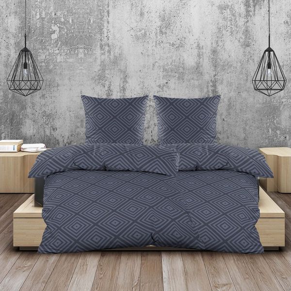 Casa Colori Bettwäsche Biber 135x200cm, 100% Baumwolle Jeansblau, Biber, 4 teilig, Jeansblau, Geometrisches Muster