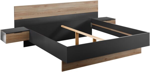 Bettanlage >Aska< 2 Nachtkonsolen, Graphit / Mauvella Eiche Dekor - 285x95x205 (BxHxT)
