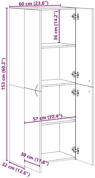 vidaXL Aktenschrank Betongrau 60x32x153 cm Holzwerkstoff 3276647 Bild 9