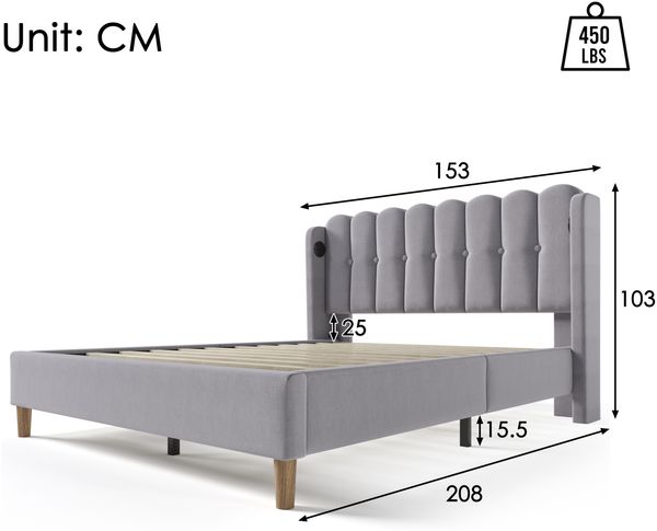 Polsterbett 140x200 cm aus Leinen mit USB- und Type-C-Anschlüssen – gepolstertes Kopfteil, modernes Design Bild 4