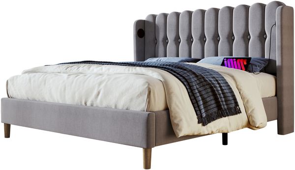 Polsterbett 140x200 cm aus Leinen mit USB- und Type-C-Anschlüssen – gepolstertes Kopfteil, modernes Design Bild 9