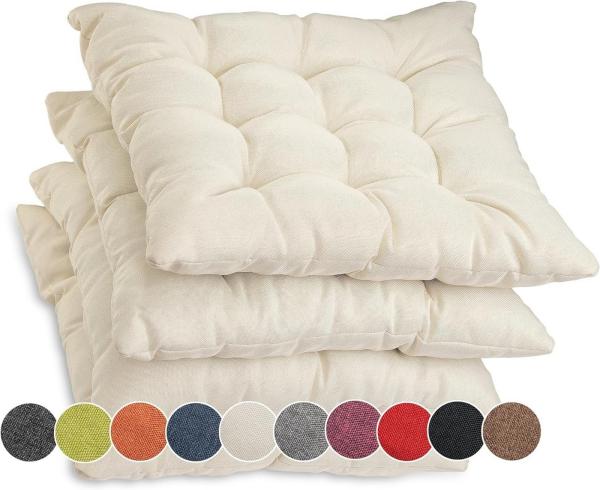 sunnypillow Stuhlkissen 4er Set Stuhlkissen mit Bändern Ontario, Ecru