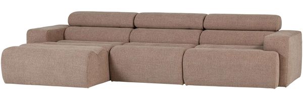 Ecksofa Novi Bouclé, modern mit Chaiselongue und verstellbarer Nackenstütze, taupe, links