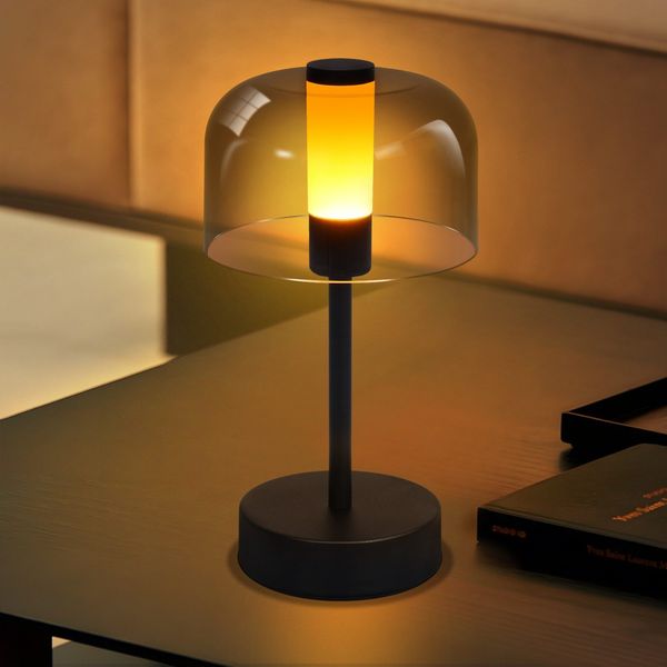 ZMH LED Nachttischlampe mit Akku - Dimmbare Tischleuchte kabellos (1800K-6500K), USB-C Aufladbar, Touch Steuerung mit Speicherfunktion, IP20 wasserdicht für Schlafzimmer, Büro | Schwarz