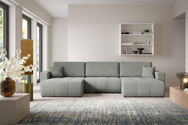 Wohnlandschaft Sofa mit Schlaffunktion AUGUSTO in Stoff Wind Grau
