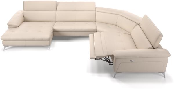 Sofanella Ecksofa STELLA Sofalandschaft Polstergarnitur Echtleder in Creme
