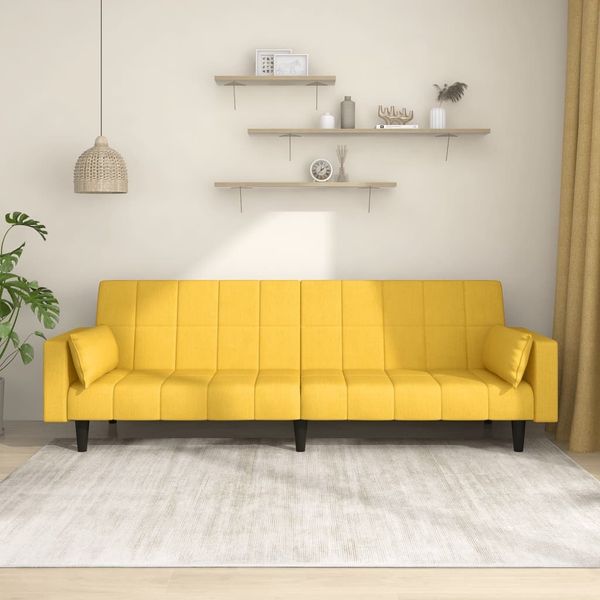 Schlafsofa 2-Sitzer, Moderne Sofa mit 2 Kissen Gelb Stoff