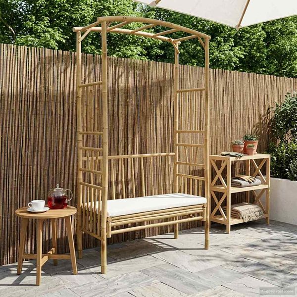 vidaXL Gartenbogen mit Bank Cremeweiß 115 x 50 x 205 cm Bambus 42028057