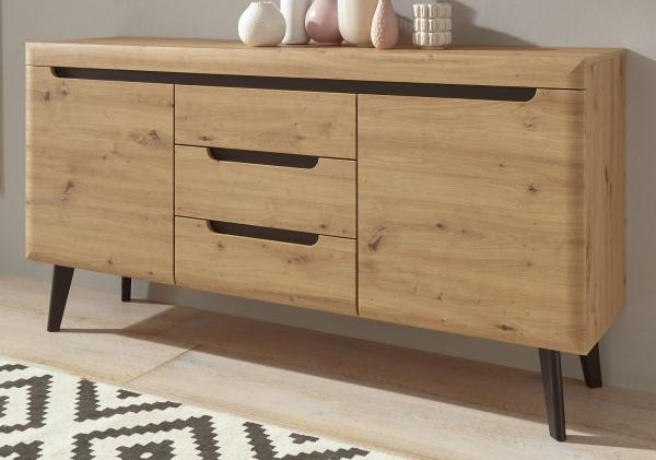 Sideboard Ronson in Eiche Artisan und schwarz 160 x 83 cm