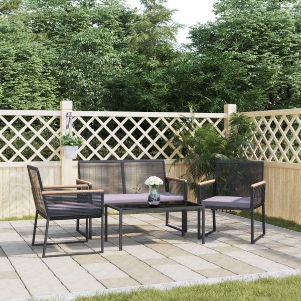 vidaXL 4-tlg. Garten-Lounge-Set mit Kissen Schwarz Stahl 360092