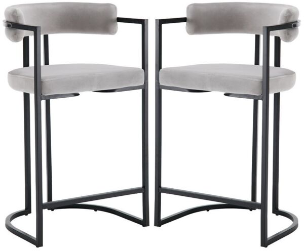 WAHSON OFFICE CHAIRS Barhocker 2er Set, Samt Küchenhocker Barstühle mit schwarzen Metallbeinen (2 St)
