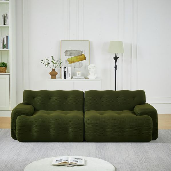 2-Sitzer Sofa 224 x 104 x 66 cm in Grün – gepolstertes Stoffsofa mit tiefem Sitz und montagefreiem Design