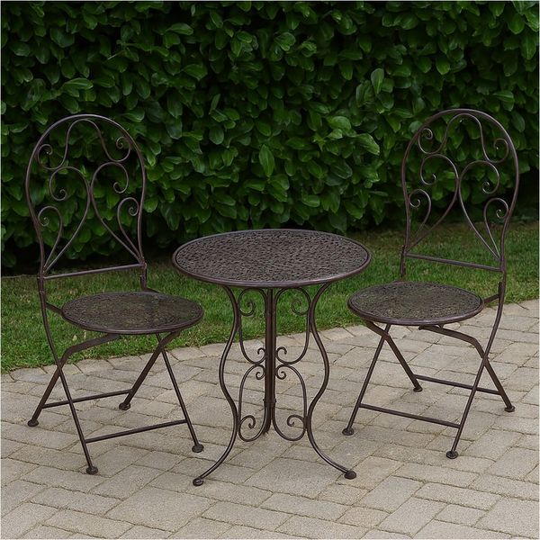 HTI-Living Garten-Essgruppe Bistroset aus Metall 3-teilig, detailreich verzier, (Set, 3-tlg, 1 Tisch 2 Klappstühle ohne Dekoration), Sitzgruppe Metall