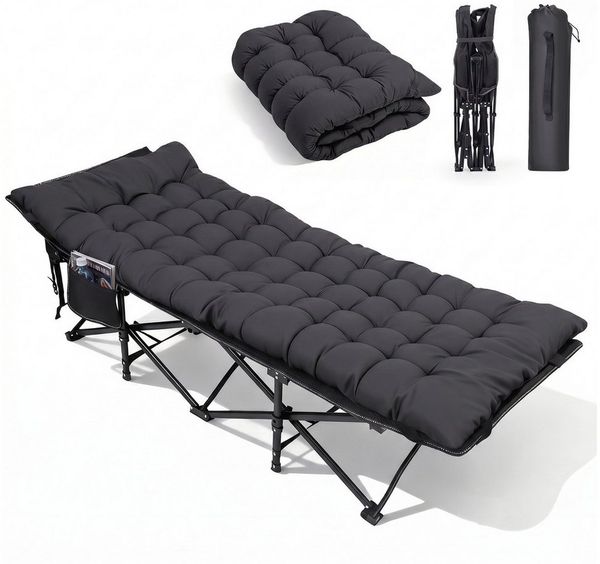 Sekey Feldbett Campingbett klappbar Campingliege Angelliege Klappbett bis 200 kg 190 x 71 x 35 cm Klappbett mit Matratze, für Garten Camping Outdoor