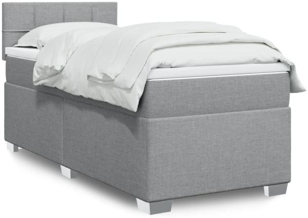 Boxspringbett mit Matratze, Stoff, Viereckige, grauer Fuß, Hellgrau, 90 x 190 cm, true