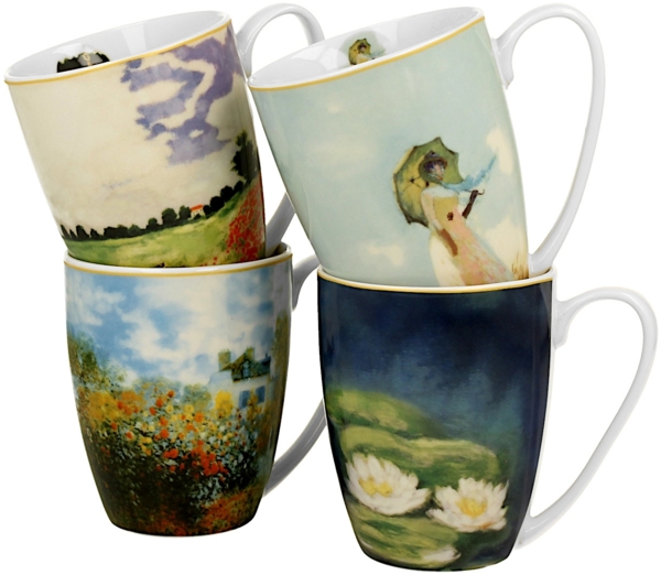 DUO ART GALLERY 4er-Set klassische Becher 360 ml inspired by Monet New Bone China Porzellan