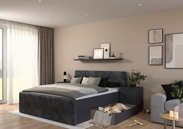 OTTO home Bett Doppelbett Polsterbett Stauraumbett AGORDO (180x200 cm, Kopf- und Fußteil aus Cordstoff oder Webstoff), praktische Bettschubkästen für zusätzlichen Stauraum MADE IN GERMANY