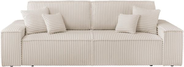 andas 3-Sitzer FINNLEY Schlafsofa 257 cm, Schlaffunktion mit Bettkasten (200/136cm), in Aqua Clean-Bouclé, Struktur fein u. Cord